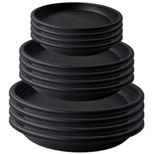 qcyoho 12 pack plastic flower plant pot saucer heavy duty sturdy drip trays for indoor outdoor garden (6”/8.5”/10”, black),