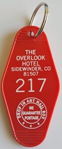 the overlook hotel inspired key tag in red and white room # 217 (book room number)