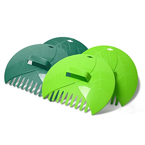 Evcitn 2set Leaf Scoops Hand Rakes, Large Durable Ergonomic Leaf Scoops for Picking up Leaves, Grass Clippings and Lawn Debris, Mixed Green 4 pcs