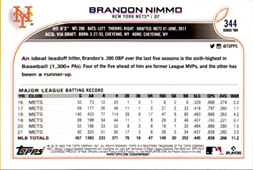 2022 Topps #344 Brandon Nimmo NM-MT Mets