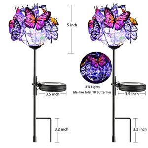 Weepong Outdoor Solar Lights, 2 Pack Solar Garden Stake Lights with 18 Butterflies Decoration Outdoor Lights, Waterproof Solar Butterfly Lights, Bigger Solar Panel for Patio Yard Pathway Garden Decor