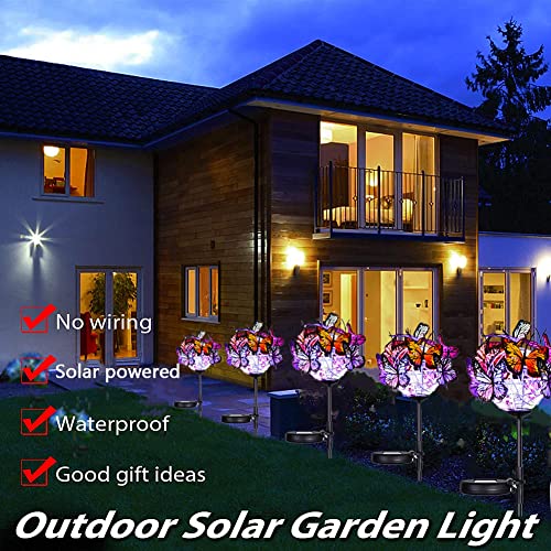 Weepong Outdoor Solar Lights, 2 Pack Solar Garden Stake Lights with 18 Butterflies Decoration Outdoor Lights, Waterproof Solar Butterfly Lights, Bigger Solar Panel for Patio Yard Pathway Garden Decor