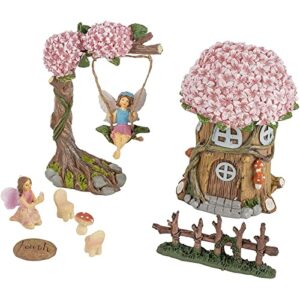juvale 8 piece miniature fairy garden accessories outdoor decor figurines kit for kids, mini whimsical ornaments and decorations for patio, house, garden, desk, yard supplies