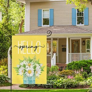 AVOIN colorlife Hello Spring Daisy Garden Flag 12x18 Inch Double Sided Outside, Floral Mason Jar Seasonal Yard Outdoor Flag