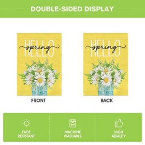 AVOIN colorlife Hello Spring Daisy Garden Flag 12x18 Inch Double Sided Outside, Floral Mason Jar Seasonal Yard Outdoor Flag