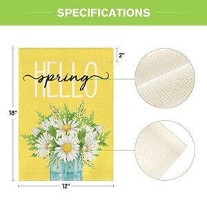 AVOIN colorlife Hello Spring Daisy Garden Flag 12x18 Inch Double Sided Outside, Floral Mason Jar Seasonal Yard Outdoor Flag