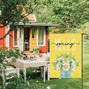 AVOIN colorlife Hello Spring Daisy Garden Flag 12x18 Inch Double Sided Outside, Floral Mason Jar Seasonal Yard Outdoor Flag
