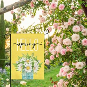 AVOIN colorlife Hello Spring Daisy Garden Flag 12x18 Inch Double Sided Outside, Floral Mason Jar Seasonal Yard Outdoor Flag