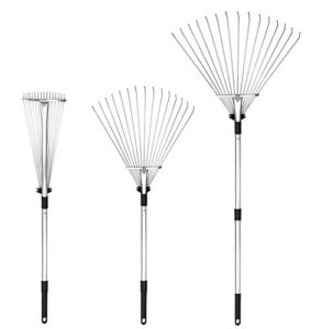 buyplus adjustable garden leaf rake – 24 to 63 inch telescopic metal rake, expandable folding leaves rake for lawn yard, flowers beds and roof