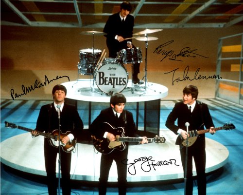 The Beatles early band signed reprint photo All 4 John Lennon