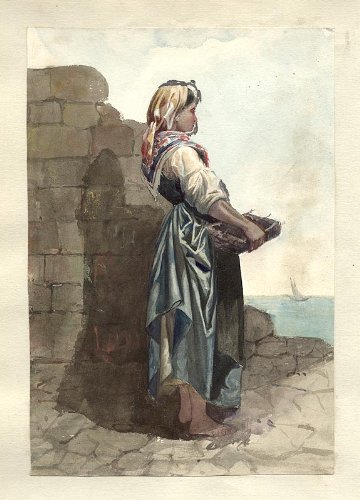 Italian Peasant Woman in Scenic Landscape