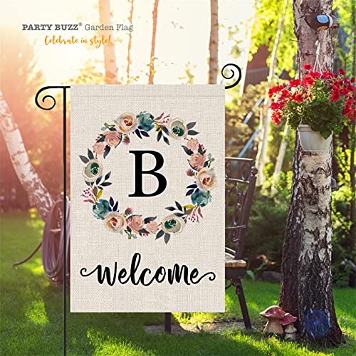 PARTY BUZZ Monogram B Garden Flag, Small Mini Initial Letter Outside Outdoor Burlap Yard Flag (12x18, Double Sided)