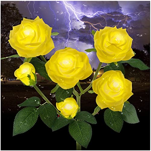 Outdoor Solar Garden Stake Lights,Upgraded LED Solar Powered Light with 6 Rose Flowers, Waterproof Solar Decorative Lights for Patio Pathway Courtyard Garden Lawn