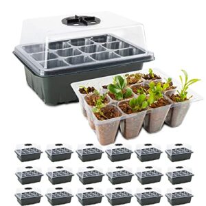 seed starter tray kit, 20 packs seed starting trays with seedling tray and humidity dome, 240 cells plant starter trays germination growing propagation trays for indoor seed starter – dark green