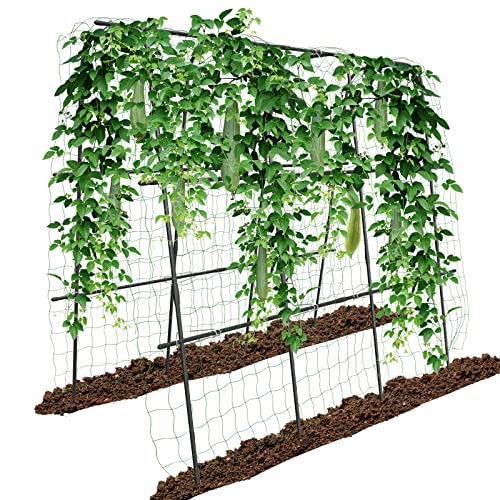 Garden Cucumber Trellis for Climbing Plants Outdoor, 57.9in Metal Plant Support Trellis for Climbing Vine Vegetable/Fruit/Flower Outdoor Yard Lawn Garden A Frame Trellis