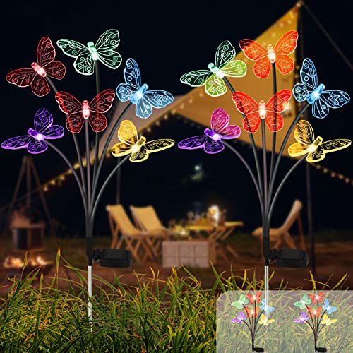 ZQPBLED Solar Butterfly Lights Outdoor, 2 Pack 12 Butterflies Swaying Solar Garden Lights Waterproof Changing Color Solar Lights for Yard Pathway Flowerbed Christmas Decorative