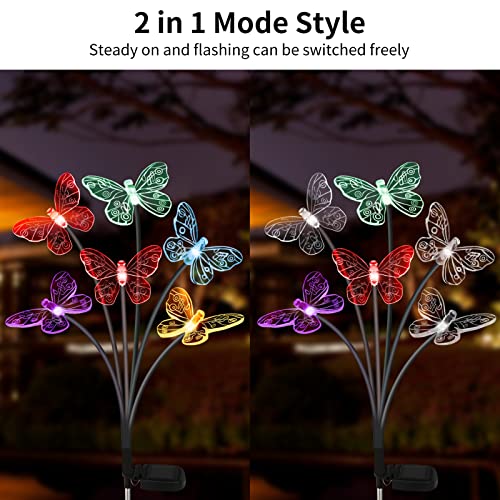 ZQPBLED Solar Butterfly Lights Outdoor, 2 Pack 12 Butterflies Swaying Solar Garden Lights Waterproof Changing Color Solar Lights for Yard Pathway Flowerbed Christmas Decorative