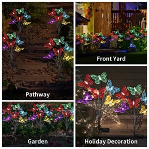 ZQPBLED Solar Butterfly Lights Outdoor, 2 Pack 12 Butterflies Swaying Solar Garden Lights Waterproof Changing Color Solar Lights for Yard Pathway Flowerbed Christmas Decorative