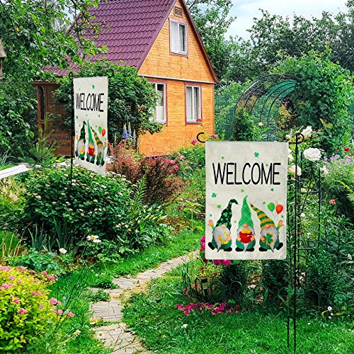 Boao St Patrick's Day Garden Flag Welcome Gnome Garden Flag Double Sided Shamrock Yard Flag Holiday Decorative Garden Flag for St Patrick's Day Indoor Outdoor Decoration, 12.5 x 18 Inches