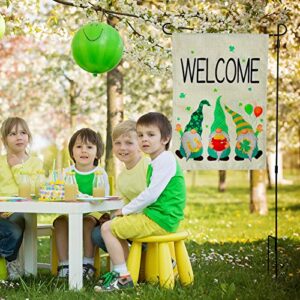 Boao St Patrick's Day Garden Flag Welcome Gnome Garden Flag Double Sided Shamrock Yard Flag Holiday Decorative Garden Flag for St Patrick's Day Indoor Outdoor Decoration, 12.5 x 18 Inches