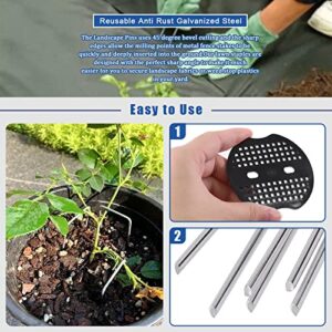 Glarks 201Pcs Garden Stakes Staples Kit, 100Pcs 6 Inch U-Shaped Landscape Staples, 100Pcs Fixing Gasket with 1Pc Pick Hook for Weed Barrier Fabric, Ground Cover, Holding Fence and Artificial Turf