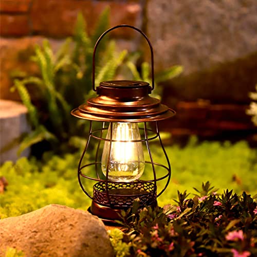 Hanging Solar Lantern,Solar Lantern Outdoor Waterproof,Solar Outdoor Lantern,Retro Desigh Outdoor Lanterns for Patio,Courtyard,Lawn,Garden