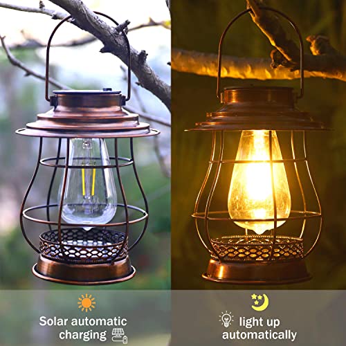 Hanging Solar Lantern,Solar Lantern Outdoor Waterproof,Solar Outdoor Lantern,Retro Desigh Outdoor Lanterns for Patio,Courtyard,Lawn,Garden