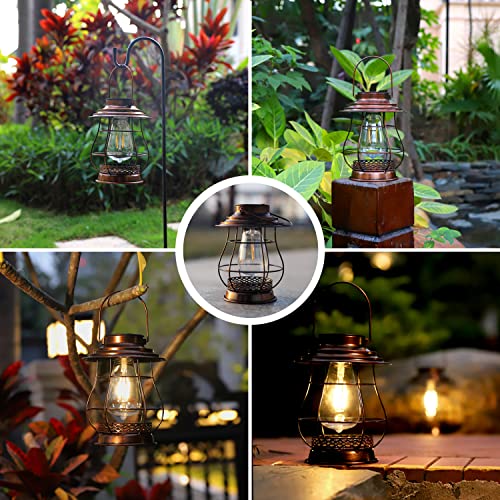 Hanging Solar Lantern,Solar Lantern Outdoor Waterproof,Solar Outdoor Lantern,Retro Desigh Outdoor Lanterns for Patio,Courtyard,Lawn,Garden