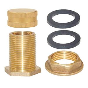 Joywayus Brass Male Garden Hose Bulkhead Fitting with Plugs,1/2" Female 3/4" GHT Male Water Tank Connector Threaded and 3/4" GHT Female Outer Hex Head End Pipe Caps Drain/Flush Port Kit