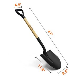 KOLEIYA Shovel,Shovels for Digging,Garden Spade,Shovels for Gardening,Round Shovel Digging,D Handel,41Inches,Matel+Wood