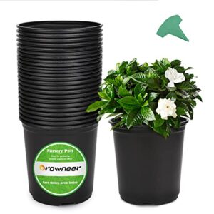 growneer 24 packs 0.7 gallon flexible nursery pot flower pots with 15 pcs plant labels, plastic plant container perfect for indoor outdoor plants, seedlings, vegetables, succulents and cuttings 2.5qt
