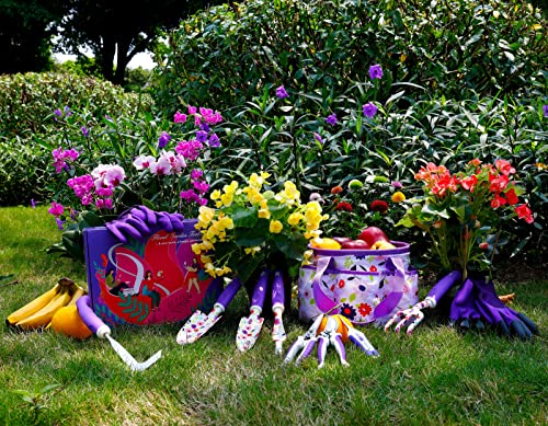 Floral Purple Garden Tool Set Gardening Gifts for Women,Garden Pruning Shears Set,Heavy Duty Gardening Tools Kit,Storage Tote Bucket Bag Organizer,Birthday Gifts for Her