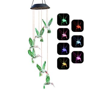 chasgo solar hummingbird wind chime color changing solar mobile wind chime outdoor mobile hanging patio light