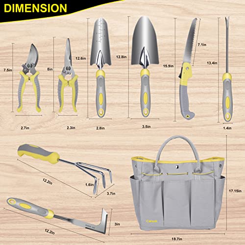 Garden Tool Set, Carsolt 10 Piece Stainless Steel Heavy Duty Gardening Tool Set for Digging Planting Pruning Gardening Kit with Durable Gardening Bag Gloves Gift Box Ideal Garden Gifts for Women Men