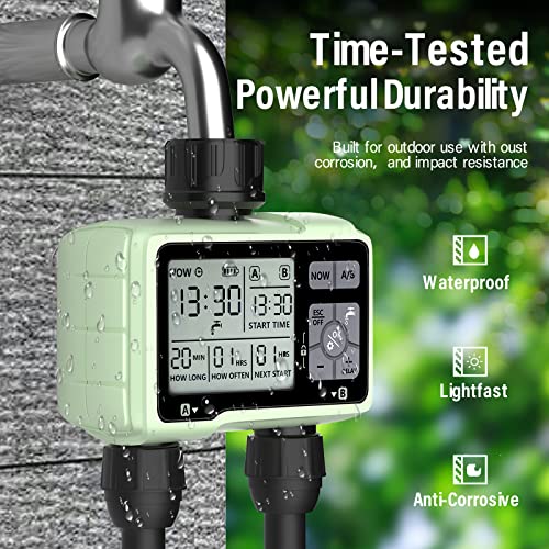 Sprinkler Timer, SOYUS Programmable Water Timer Outdoor Garden Hose Timer with Rain Delay/Manual/Automatic Watering System,Waterproof Digital Irrigation Timer System for Lawns, Yard and Pool, 2 Outlet
