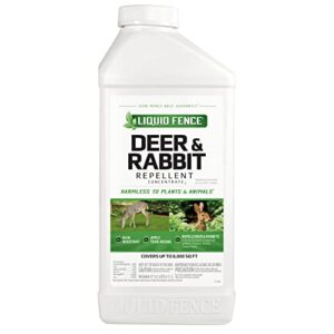 liquid fence deer & rabbit repellent concentrate,keep deer & rabbits out of garden patio &backyard,use on gardens shrubs &trees, harmless to plants &animals when used & stored as directed, 40fl ounce