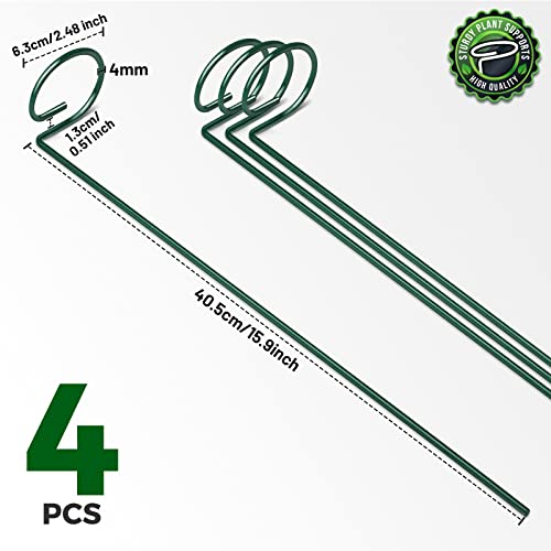 LEOBRO 4 Pack Plant Support Stakes, Garden Single Stem Flower Plant Support, Plant Cage Support Ring, Plant Sticks, Plant Stakes for Indoor Plants Amaryllis Orchid Peony Tomato Flower, 40CM/15.8INCH