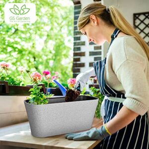 16" Rectangular Self Watering Planters Window Box 2 Pack With Water Level Indicator and Auto Drain Holes for All Outdoor/Indoor Herbs Plants Flowers Pots Residential and Commercial Grade (rocky grey)