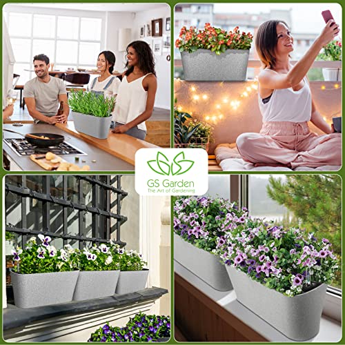 16" Rectangular Self Watering Planters Window Box 2 Pack With Water Level Indicator and Auto Drain Holes for All Outdoor/Indoor Herbs Plants Flowers Pots Residential and Commercial Grade (rocky grey)