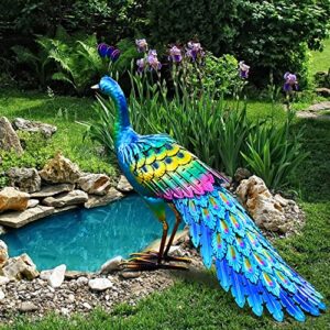 chisheen peacock statue garden decor metal peacock yard art lawn decoration outdoor sculpture