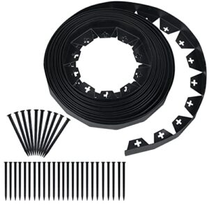 worth garden 30 ft. no dig landscape edging (50pcs spikes included) black plastic edging roll kit – 1.5” height edge for garden lawn border driveway path divider – easy to install