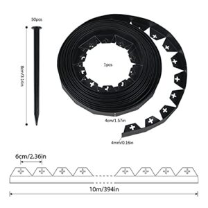 Worth Garden 30 ft. No Dig Landscape Edging (50PCS Spikes Included) Black Plastic Edging Roll Kit - 1.5'' Height Edge for Garden Lawn Border Driveway Path Divider - Easy to Install