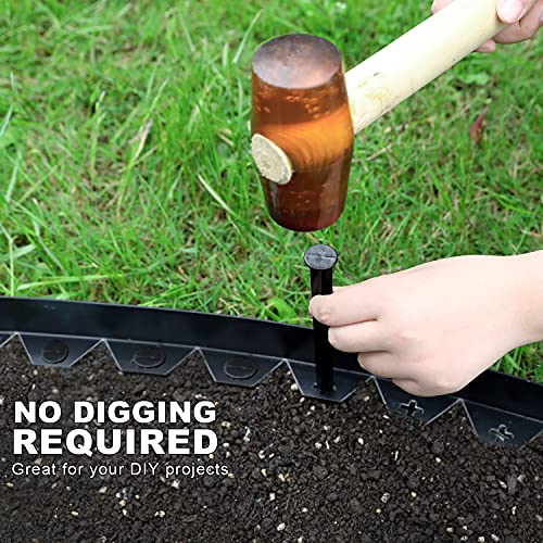 Worth Garden 30 ft. No Dig Landscape Edging (50PCS Spikes Included) Black Plastic Edging Roll Kit - 1.5'' Height Edge for Garden Lawn Border Driveway Path Divider - Easy to Install