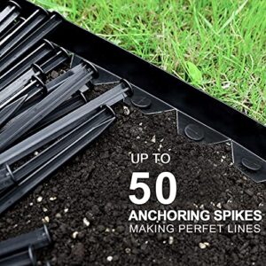 Worth Garden 30 ft. No Dig Landscape Edging (50PCS Spikes Included) Black Plastic Edging Roll Kit - 1.5'' Height Edge for Garden Lawn Border Driveway Path Divider - Easy to Install