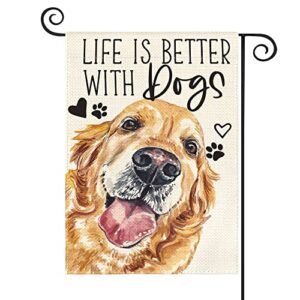 avoin colorlife life is better with dogs pet garden flag 12 x 18 inch double sided outside, golden retriever farmhouse yard outdoor decor