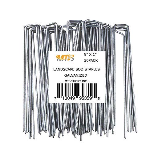 MTB 50 Pack 8x1 inch 11GA(0.12inch) Sod Staples Garden Pins Netting Stakes Ground Spikes Landscape Cover Pegs Anti-Rust Galvanized