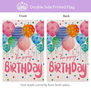 CROWNED BEAUTY Happy Birthday Garden Flag 12x18 Inch Double Sided Balloons Colorful Outside Welcome Party Decoration Gift Yard Flag