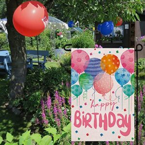 CROWNED BEAUTY Happy Birthday Garden Flag 12x18 Inch Double Sided Balloons Colorful Outside Welcome Party Decoration Gift Yard Flag