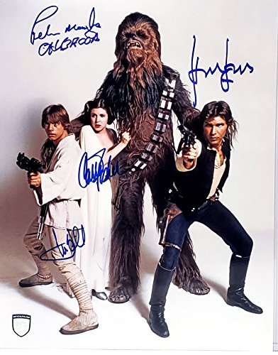 Star Wars original cast reprint signed autographed photo Luke, Leia, Han + Chewbacca