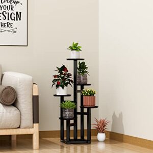 POTEY 5 Tiered Metal Plant Stand Indoor, Tall Plant Shelf Corner Plant Stands for Indoor Plants Multiple, Black Plant Shelf Rack for Outdoor Home Patio Lawn Garden